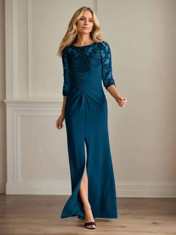 Abito da madre della sposa in crepe elasticizzato con fodera in pizzo color prugna