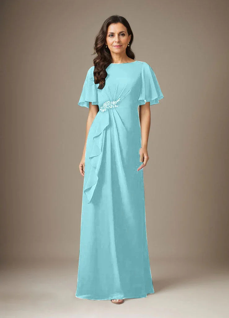 Abito a guaina blu scuro in chiffon con perline