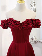 A-Line Off Shoulder Satin Long Prom Dress Satin Evening Dress Y6340