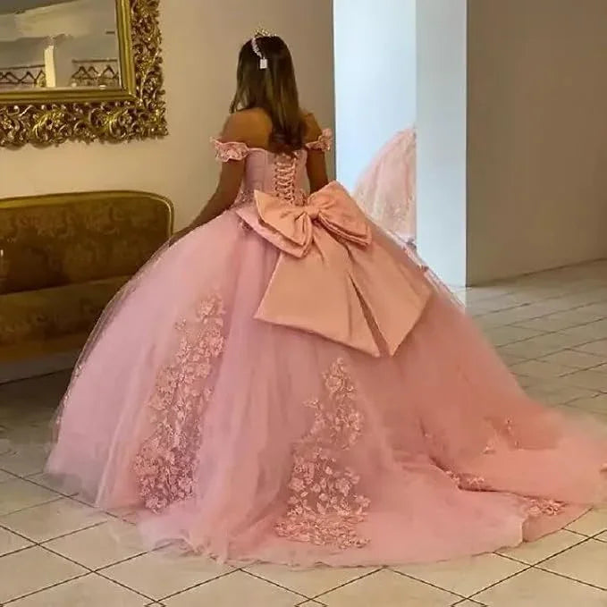 Vestido de baile roxo com aplicações de tule e decote ombro a ombro, vestido para os 16 anos Y5472