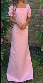 Vestidos de Festa Cor-de-Rosa para Senhora Manga Curta Vestido Formal de Noite Y4796