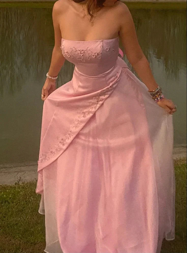 Vestido de Baile Rosa Sem Alças com Contas Vestido de Noite Y7743