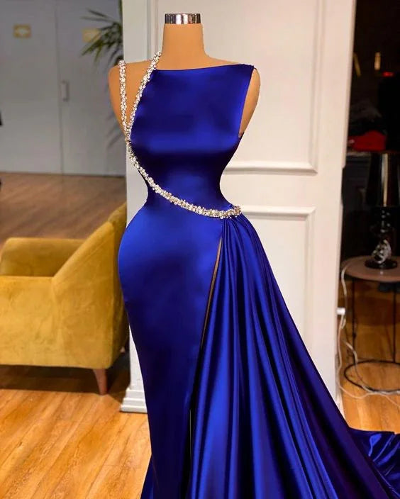 Vestidos Elegantes Modestos de Noite Azul Real Y4193