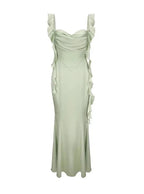 Vestido Elegante de Verão com Folhos, Fita e Costas Descobertas, Sexy para Mulher, Vestido de Noite Justo e Franzido, Y7390