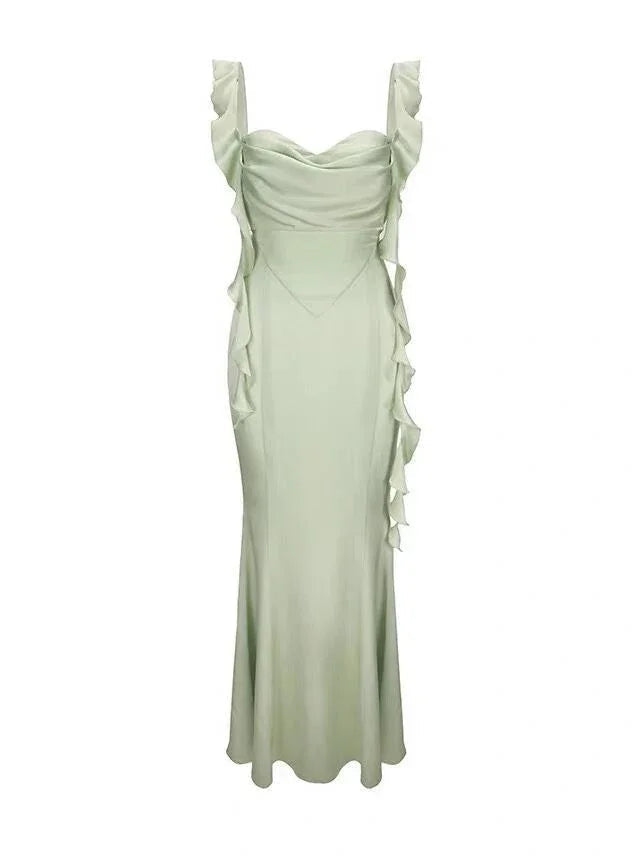 Vestido Elegante de Verão com Folhos, Fita e Costas Descobertas, Sexy para Mulher, Vestido de Noite Justo e Franzido, Y7390
