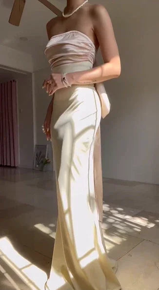Classy Strapless Mermaid Long Prom Dress Evening Dress With Bow Y8499