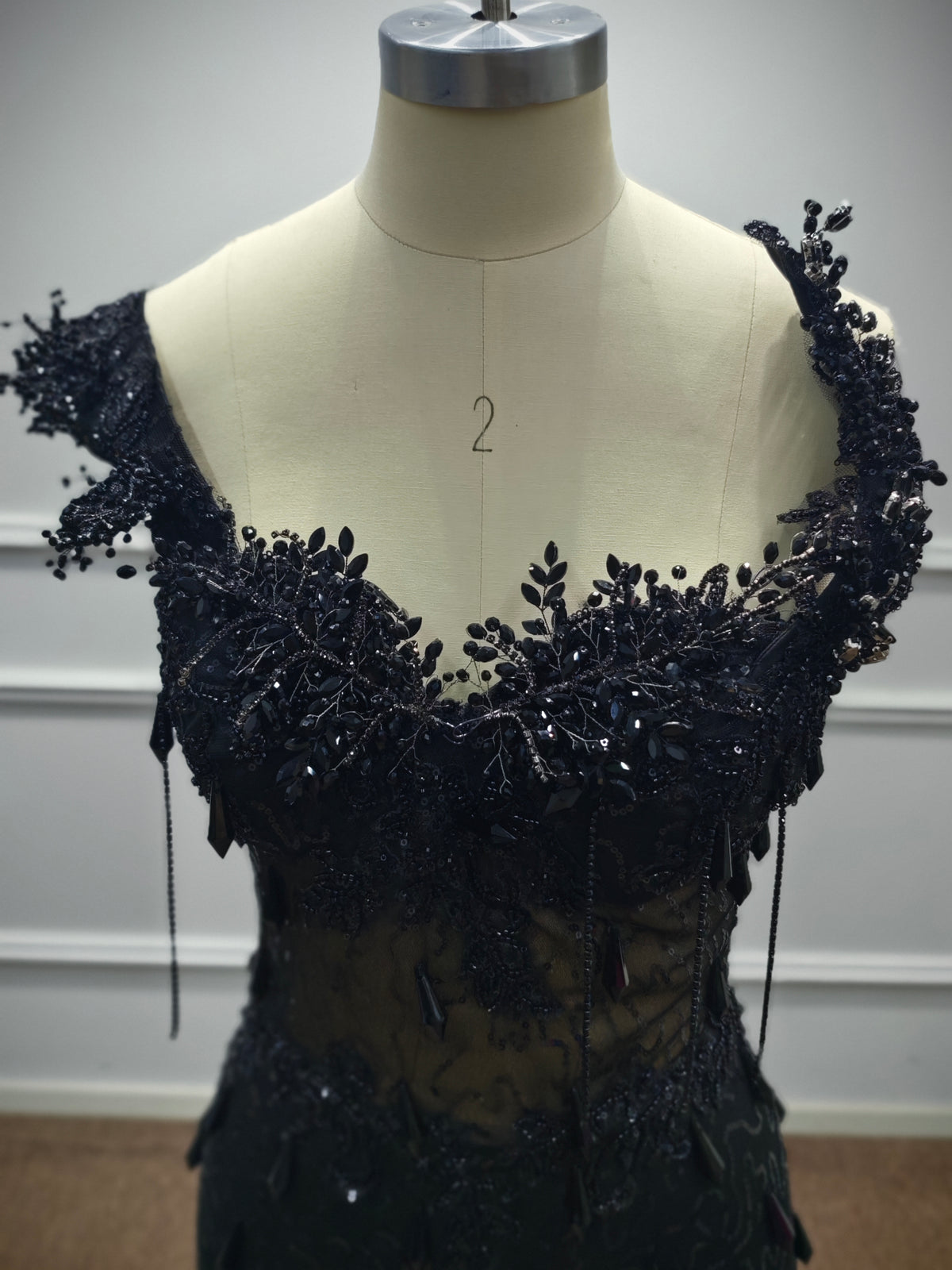 Luxury Black Sequin Mermaid Prom Dress – Illusion Corset Bodice with 3D Beaded Lace & Off-the-Shoulder Detail | 2026 Gothic Glamour Evening Collection