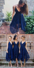 Abiti da damigella rosa/blu navy con spalline sottili, scollo a V in pizzo, linea a trapezio, abito per festa di fine anno, MB183
