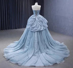Vestido Princesa de Tule Azul Encantador com Decote Coração, Vestido de Baile Azul, Vestido de Fada Azul Y6472
