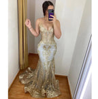 Sexy alças finas sereia vestido de noite glamoroso vestido de noite y5253