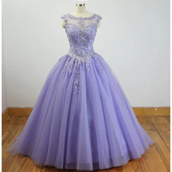 Vestido de Baile Lavanda com Mangas Curta Encantador Vestidos de Quinceanera Aplicações de Renda Vestido Doce 16 Y7341