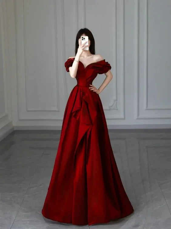 Burgundy Satin Long Prom Dress A-Line Evening Dress Y6026