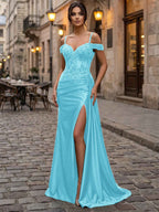 Emerald Green Beaded Satin Corset Long Prom Dress With Sheer Bodice