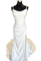 Backless Ruched White Wedding Dress with Detachable Sleeves