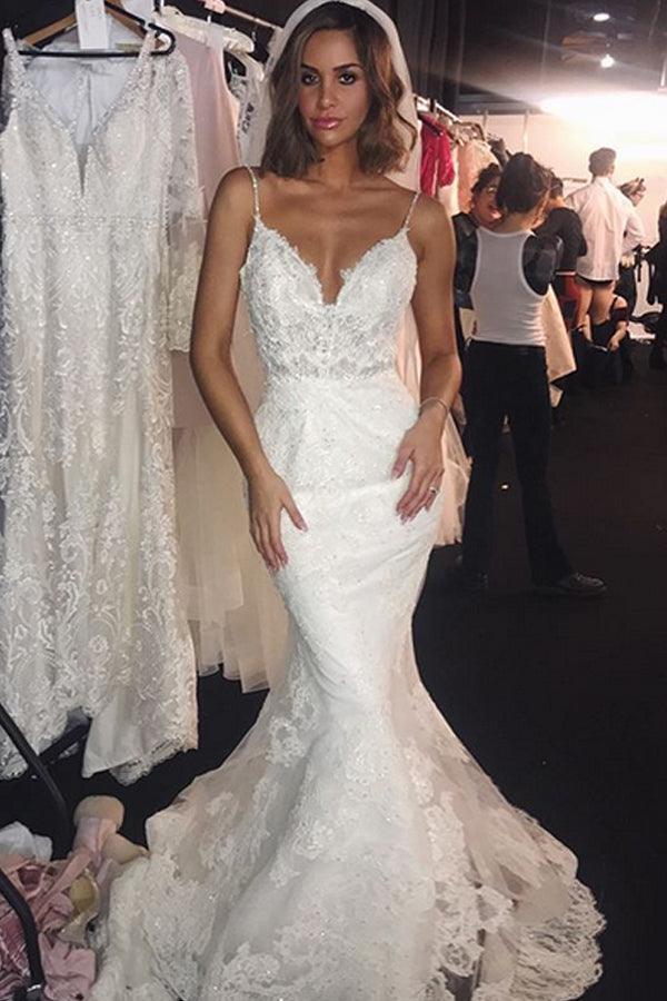 Vestidos de Noiva Renda Sereia Vestido de Noiva Sexy com Alças Finas