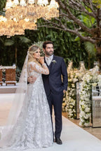 Ball Gown Lace White Wedding Dress With Detachable Long Sleeves