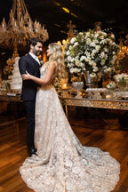 Ball Gown Lace White Wedding Dress With Detachable Long Sleeves