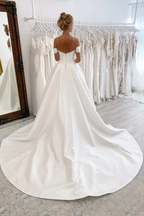 Ball Gown Off The Shoulder Satin Simple Wedding Dress Bridal Gown