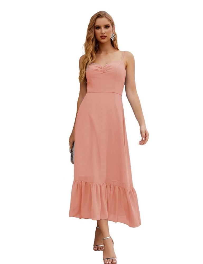 Numbersea Vestido de Dama de Honra em Chiffon com Alças Finas, Comprimento ao Tornozelo, Formal, Corte em A, para Cocktail e Festa de Regresso a Casa para Jovens SEA28028