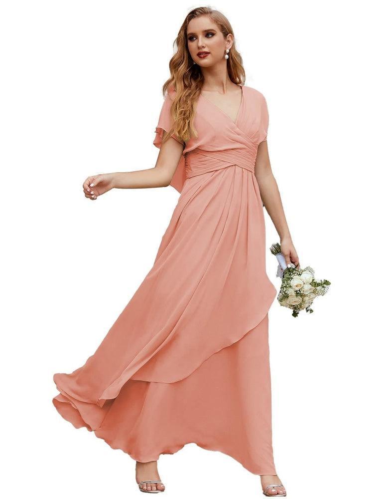 Chiffon Bridesmaid Dresses Long Formal Evening Prom Mother of The Bride Dress with Flutter Sleeve SEA28040