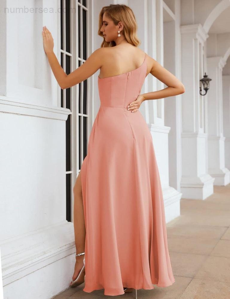 Vestidos de Dama de Honra em Chiffon Númerosea de Um Ombro, Vestidos Longos Formais para Baile de Regresso a Casa, Baile de Finalistas, Festa, Casamento e Noite para Mulheres SEA28052