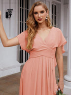 Chiffon Bridesmaid Dresses Long Formal Evening Prom Mother of The Bride Dress with Flutter Sleeve SEA28040