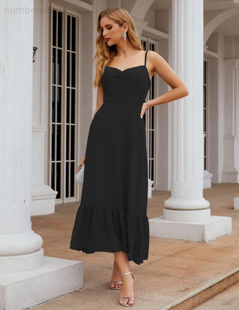 Numbersea Vestido de Dama de Honra em Chiffon com Alças Finas, Comprimento ao Tornozelo, Formal, Corte em A, para Cocktail e Festa de Regresso a Casa para Jovens SEA28028
