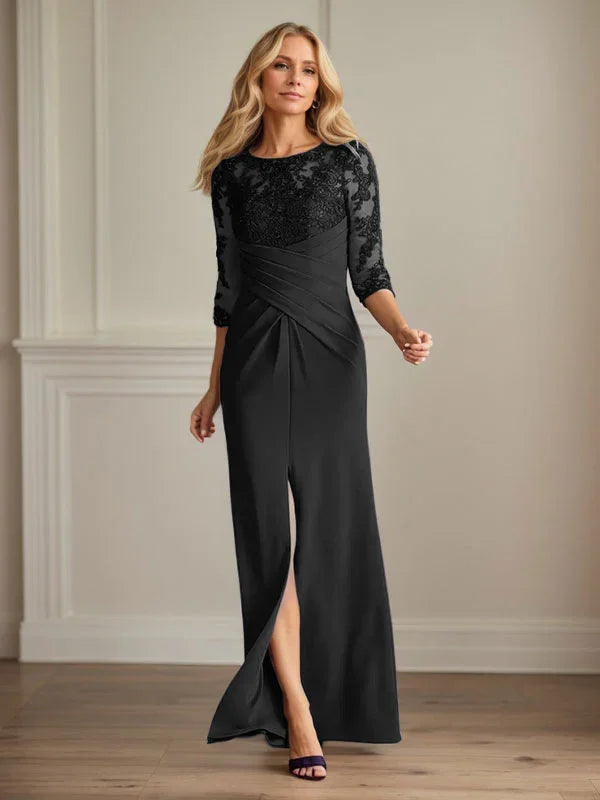 Abito da madre della sposa in crepe elasticizzato con fodera in pizzo color prugna