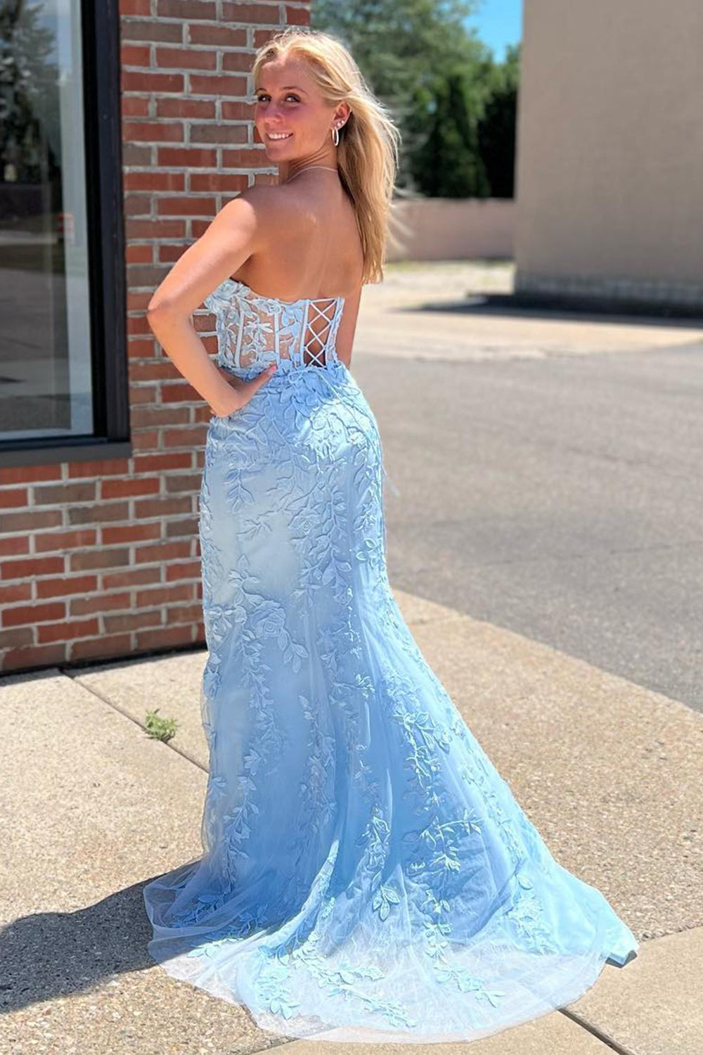 Black Strapless Mermaid Prom Dress With Lace Appliques