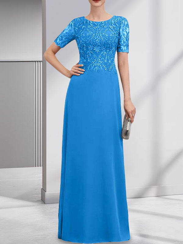 A-line Scoop Floor-Length Lace Chiffon Mother of the Bride Dress With Sequins