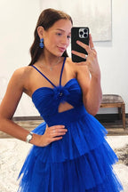 Blue Tulle Layers Long Formal Dress Princess Prom Dresses