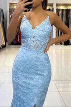 Robe de bal longue sirène en tulle, dos nu, col en V avec applications en dentelle