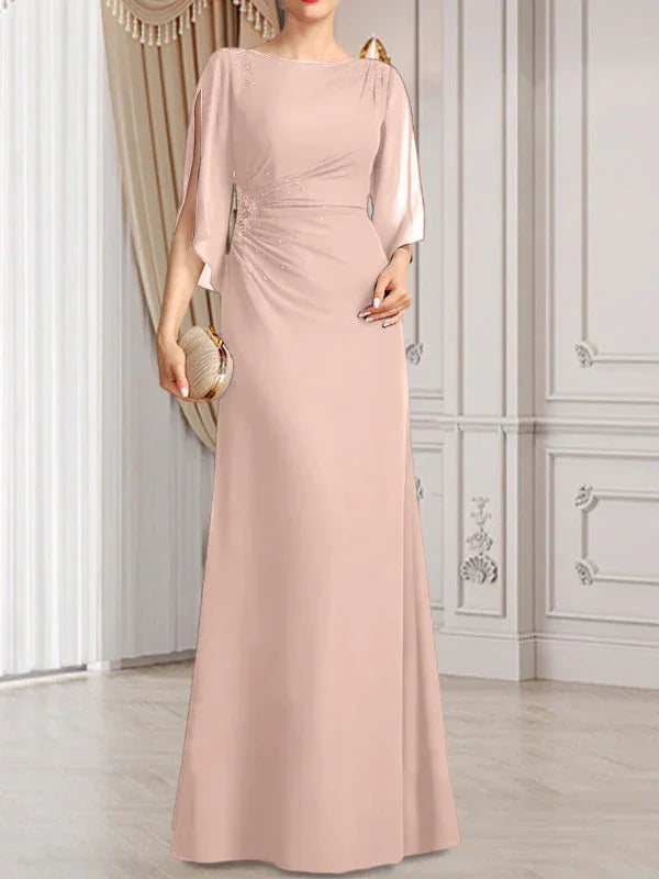 Sheath/Column Scoop Floor-Length Chiffon Mother of the Bride Dress With Pleated Beading