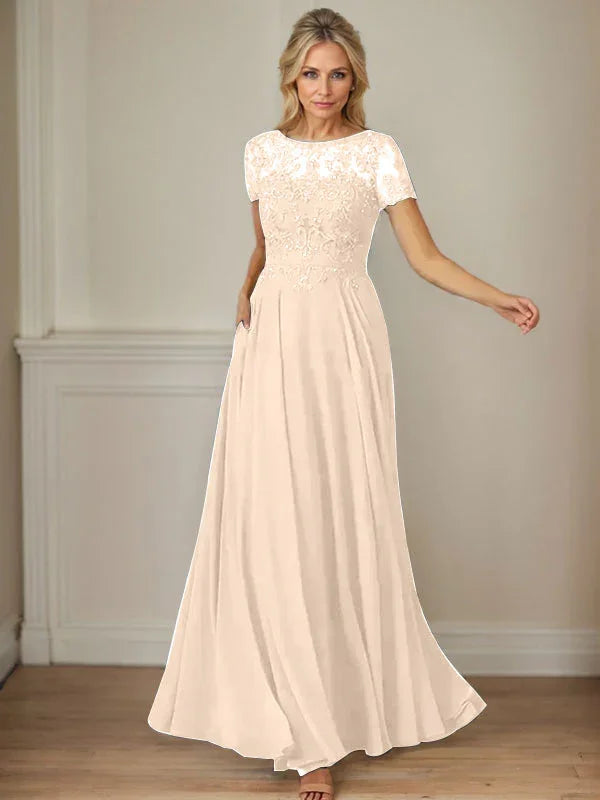 Dark Navy A-Line Boatneck Sequins Chiffon Dress