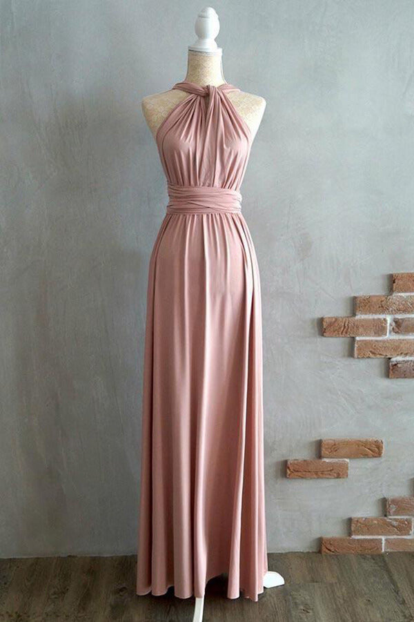 Blush Spandex A-line Criss-Cross Straps Floor-length Bridesmaid Dresses
