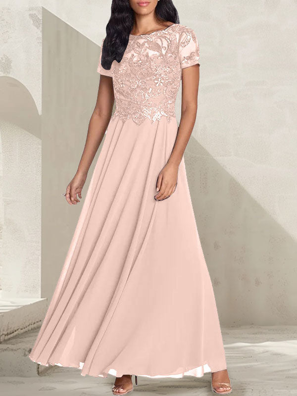 Charcoal Grey A-Line Scoop Long Mother of the Bride Dress With Beadings