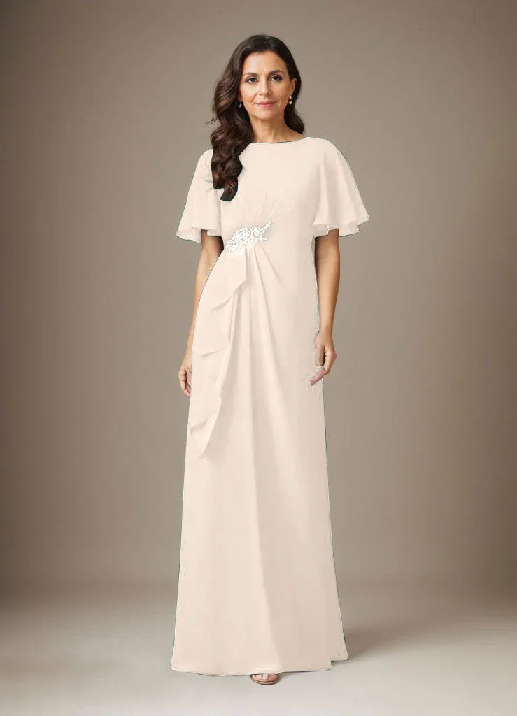 Abito a guaina blu scuro in chiffon con perline