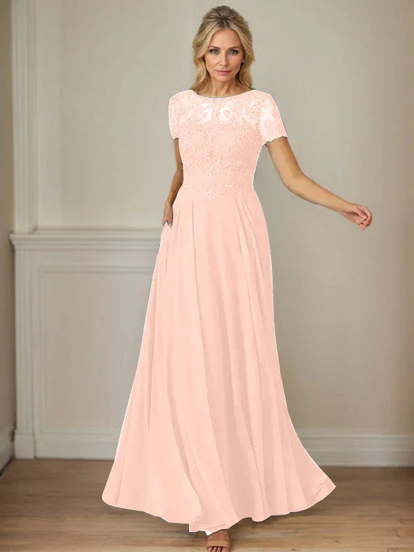 Dark Navy A-Line Boatneck Sequins Chiffon Dress