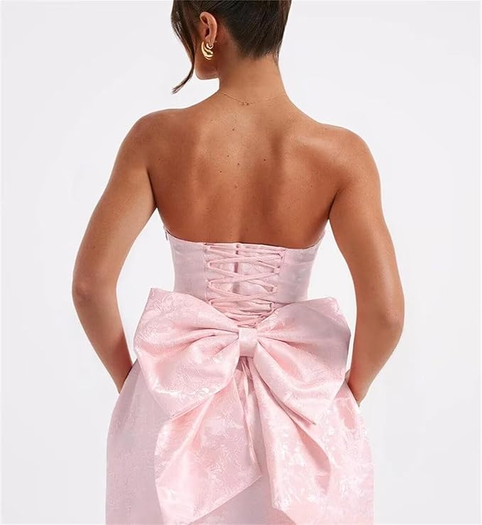 Robe courte de bal bustier pour retour à la maison, robe de fête sans manches à laçage en satin jacquard avec nœud