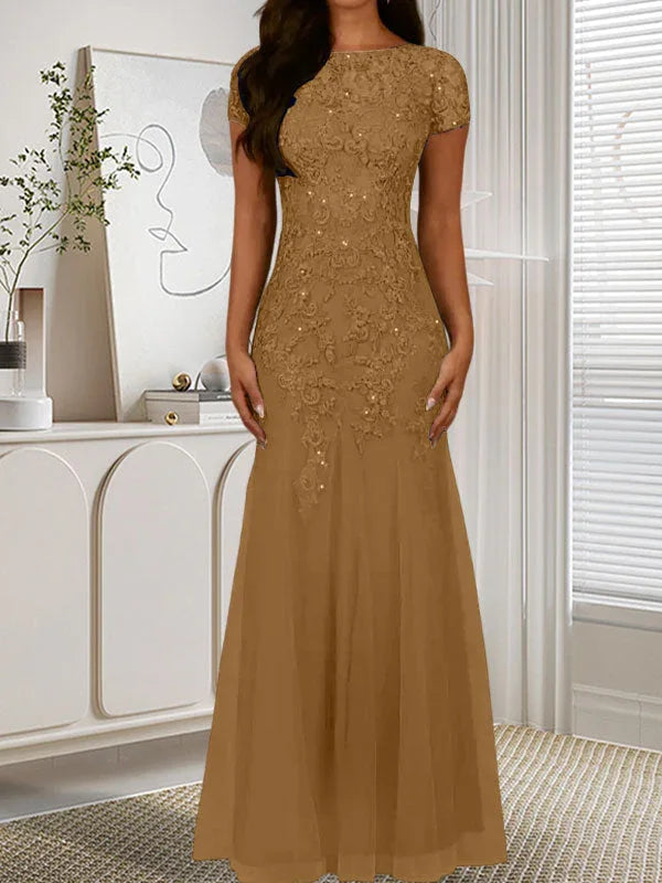 Abito in tulle con scollo a sirena e paillettes blu marina scuro
