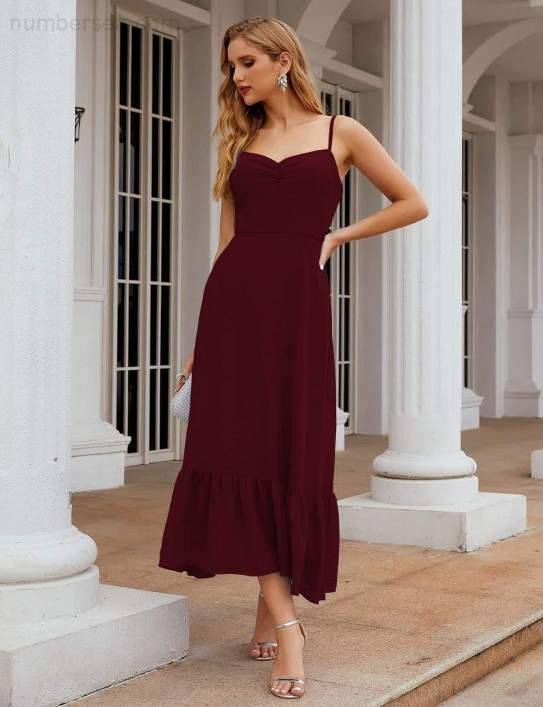 Numbersea Vestido de Dama de Honra em Chiffon com Alças Finas, Comprimento ao Tornozelo, Formal, Corte em A, para Cocktail e Festa de Regresso a Casa para Jovens SEA28028