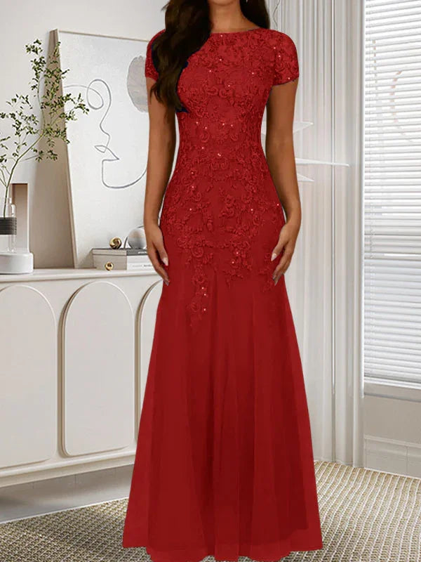 Abito in tulle con scollo a sirena e paillettes blu marina scuro
