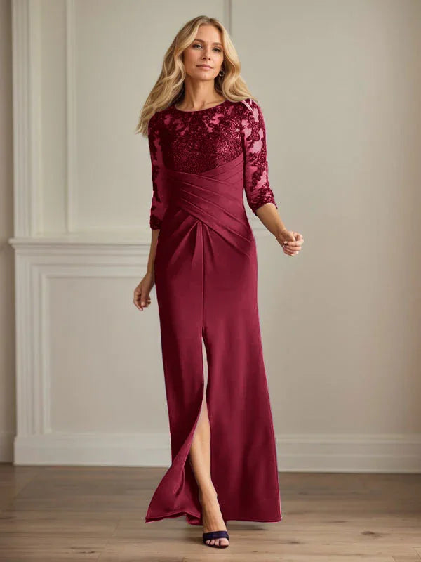 Abito da madre della sposa in crepe elasticizzato con fodera in pizzo color prugna