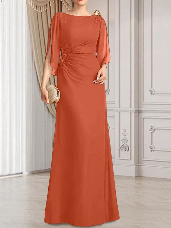 Sheath/Column Scoop Floor-Length Chiffon Mother of the Bride Dress With Pleated Beading