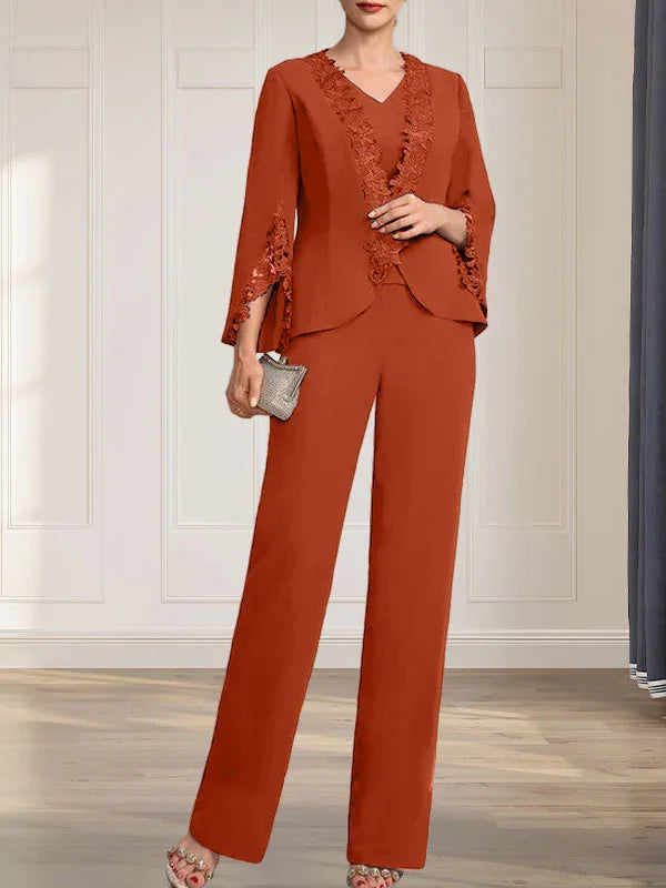Getrennte Overall/Hosenanzug V-Ausschnitt bodenlanger Chiffon Brautmutterkleid