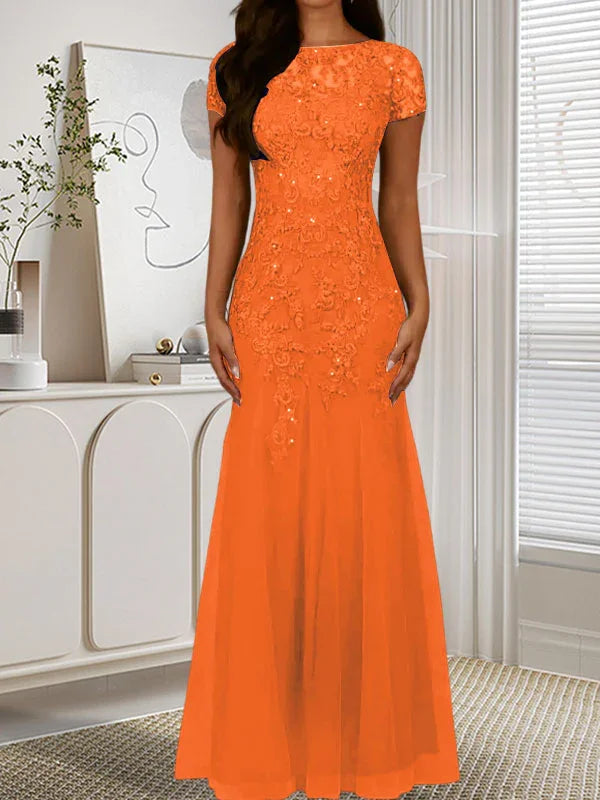 Abito in tulle con scollo a sirena e paillettes blu marina scuro