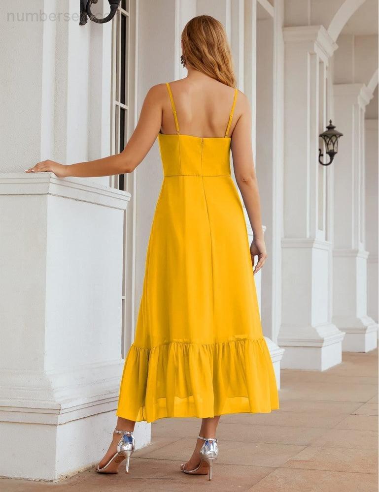 Numbersea Vestido de Dama de Honra em Chiffon com Alças Finas, Comprimento ao Tornozelo, Formal, Corte em A, para Cocktail e Festa de Regresso a Casa para Jovens SEA28028