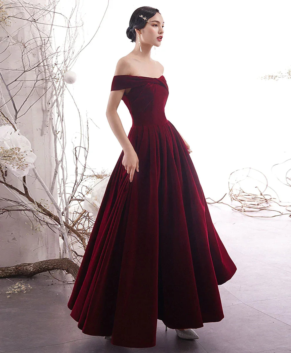 Robe longue de bal simple bordeaux Robe de soirée bordeaux Y1428