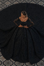 Bmbridal Long Sleeve Satin Ball Gown Wedding Dress Beaded Sequined