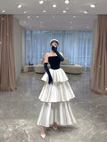 Vestido de noite sem alças em linha A com várias camadas Vestido para festa à noite Y4380